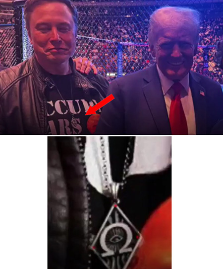 Musk with illuminati necklace